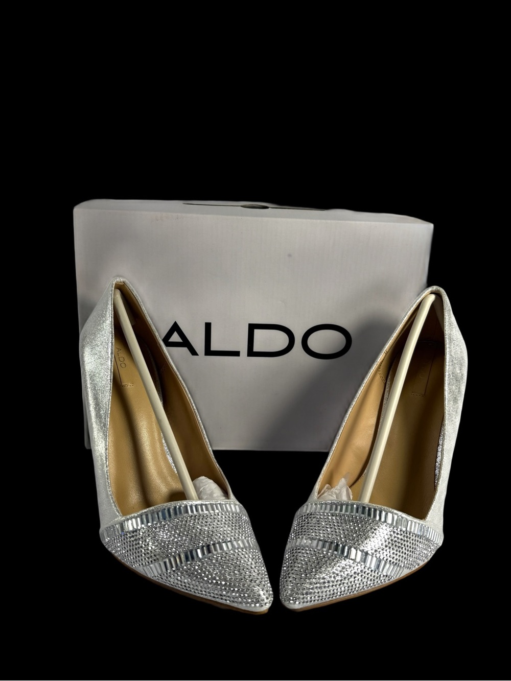 ALDO Silver Rhinestone Embellished Pointed-Toe Pumps - Picture 1 of 13